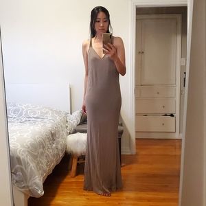 Sexy Low Back Tan Maxi Dress